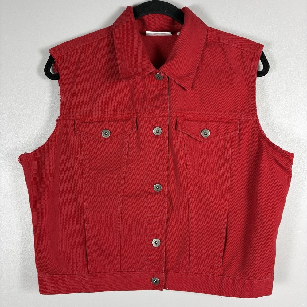Liz Claiborne Women's Petite Large Red‎ Lizwear Jeans Sleeveless Denim Jean Vest
